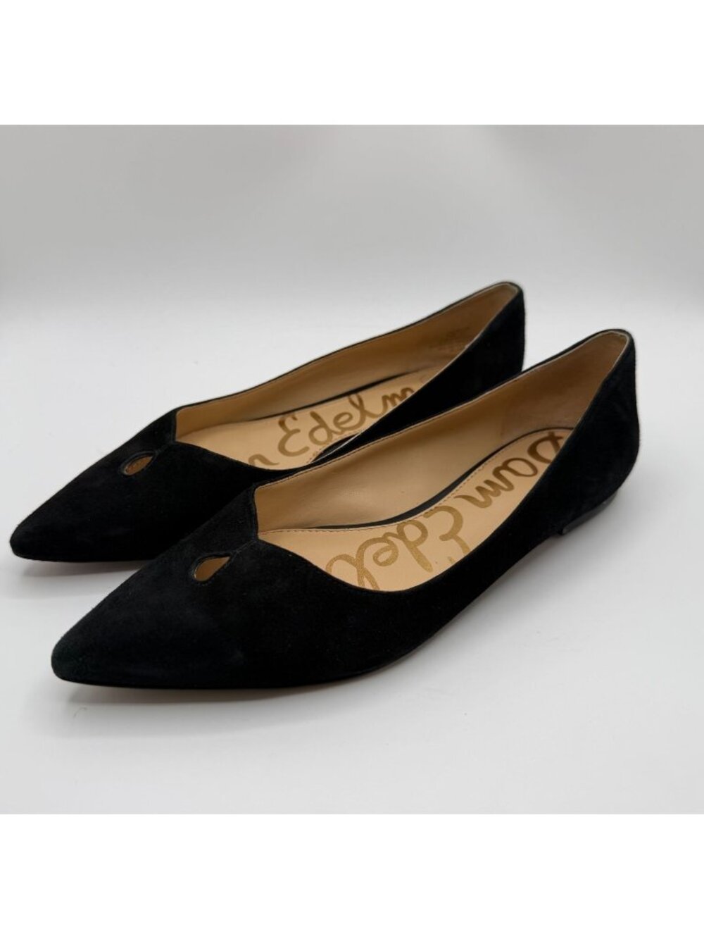 Sam Edelman Rosalie Suede Pointed Ballet Flats Black Women Size 7M Chic Classic